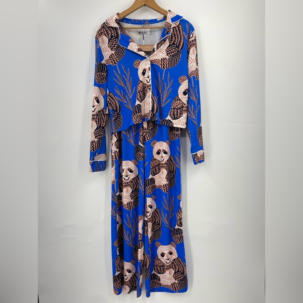 Noli S Panda pajama set long sleeve pants 0372 button up soft blue small - Picture 3 of 16